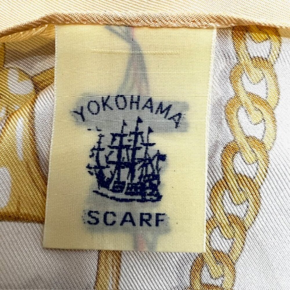 Vintage Yokohama mini scarf 100% silk satin , 20"x20", color beige ivery (10) - Picture 8 of 9